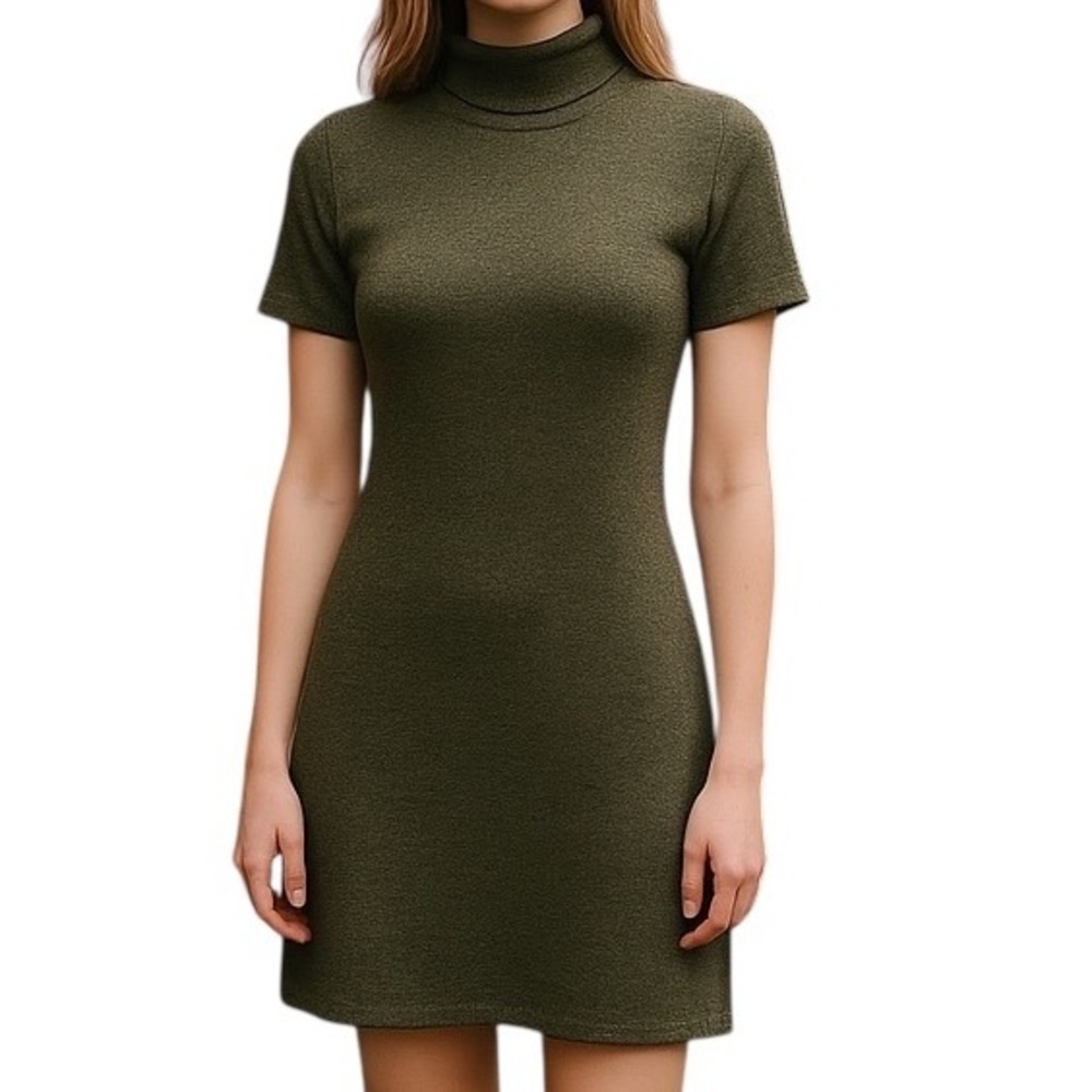 JILLIAN‎ JONES Olive Green Wool Blend Turtleneck Sweater Dress Womens Size S